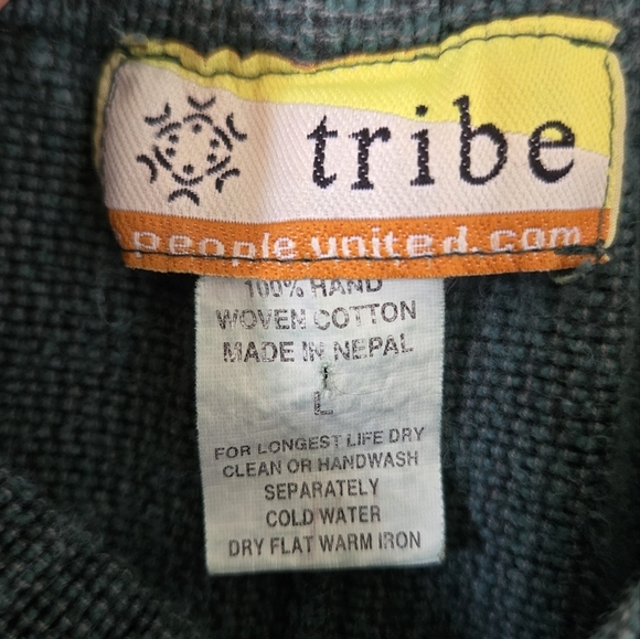 Tribe A People United Hand Woven Cotton Green Pants Size Large - Picture 5 of 6